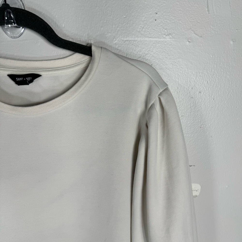 SAINT+Sofia cream organic cotton long puff sleeve sweatshirt large white women - Picture 3 of 13